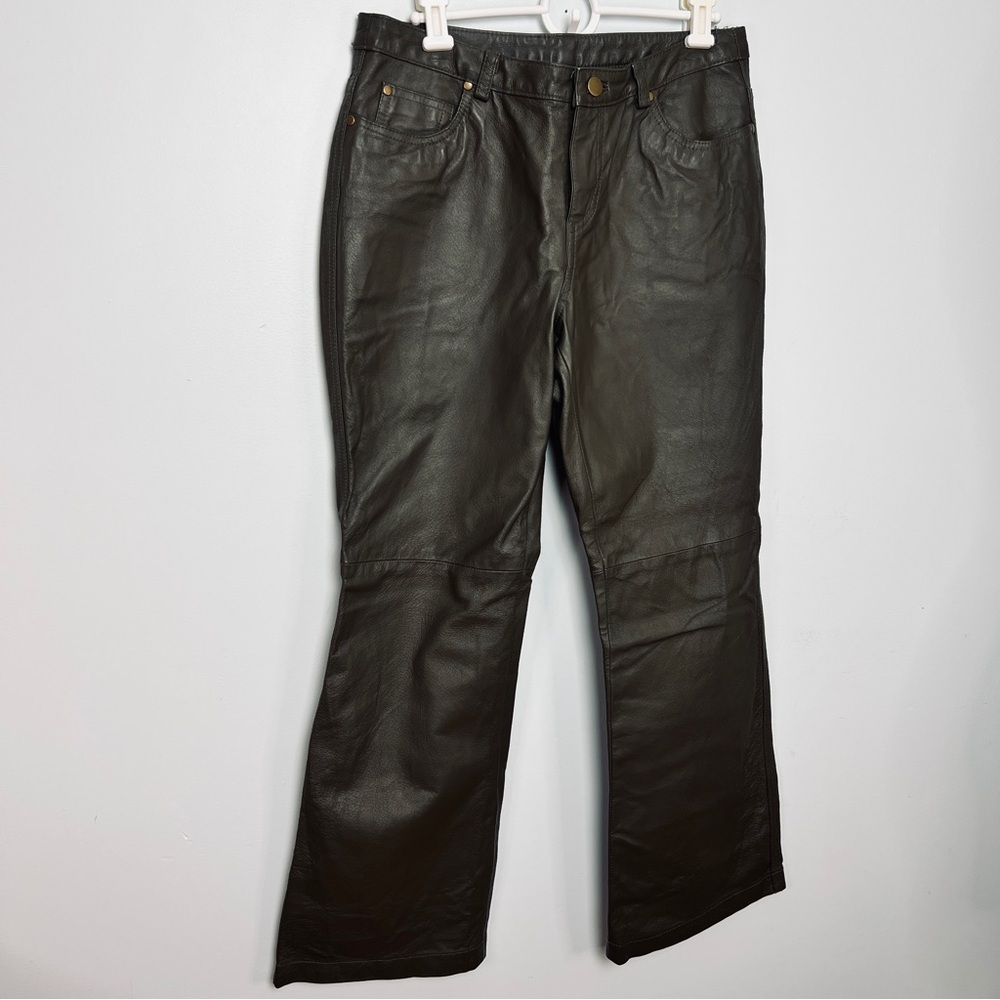 Metrostyle Vintage Dark Green Leather Pants -Mid Rise Bootcut Size 10P - Picture 2 of 15